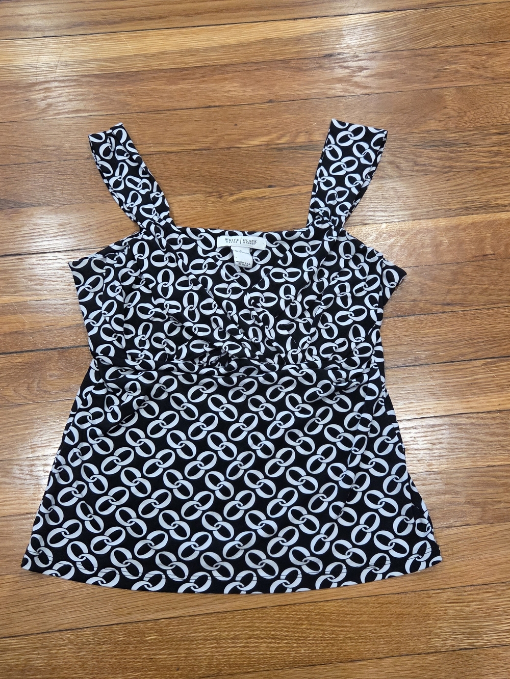 White House Black Market Black & White Link-Print Square-Neck Camisole